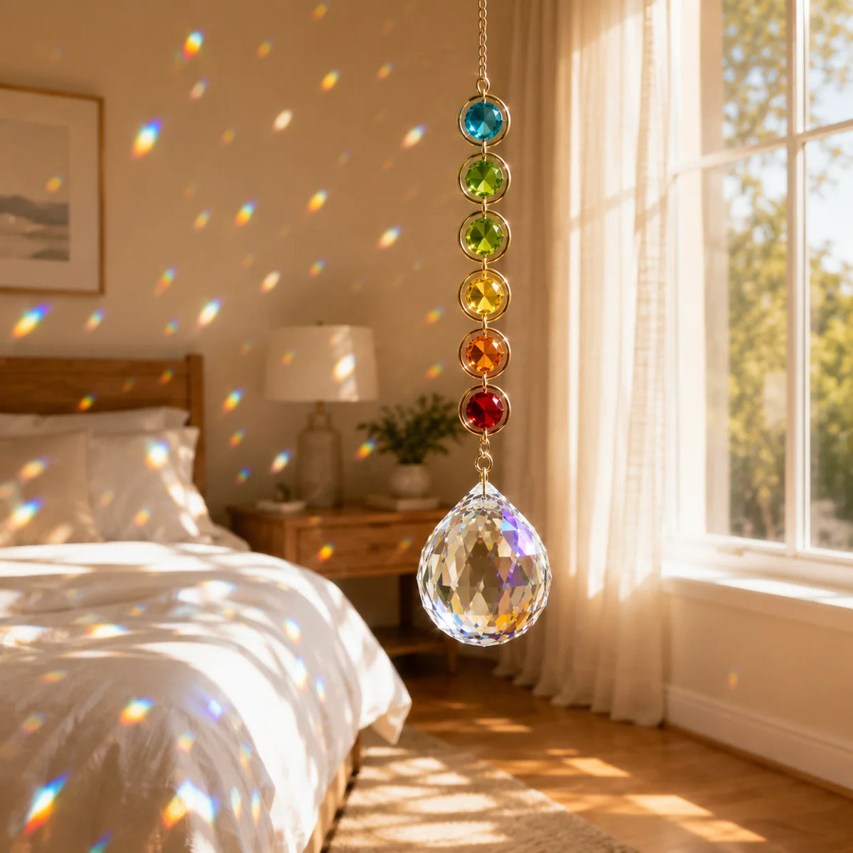 Crystal suncatcher near a sunny window