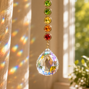 MakeEyes™ Crystal Rainbow Suncatcher – Hanging Prism Window Decor with Crystal Beads