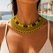 MakeEyes™ Handmade Beaded Statement Choker Necklace – Colorful Artisan Seed Bead Collar for Women