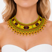 MakeEyes™ Handmade Beaded Statement Choker Necklace – Colorful Artisan Seed Bead Collar for Women
