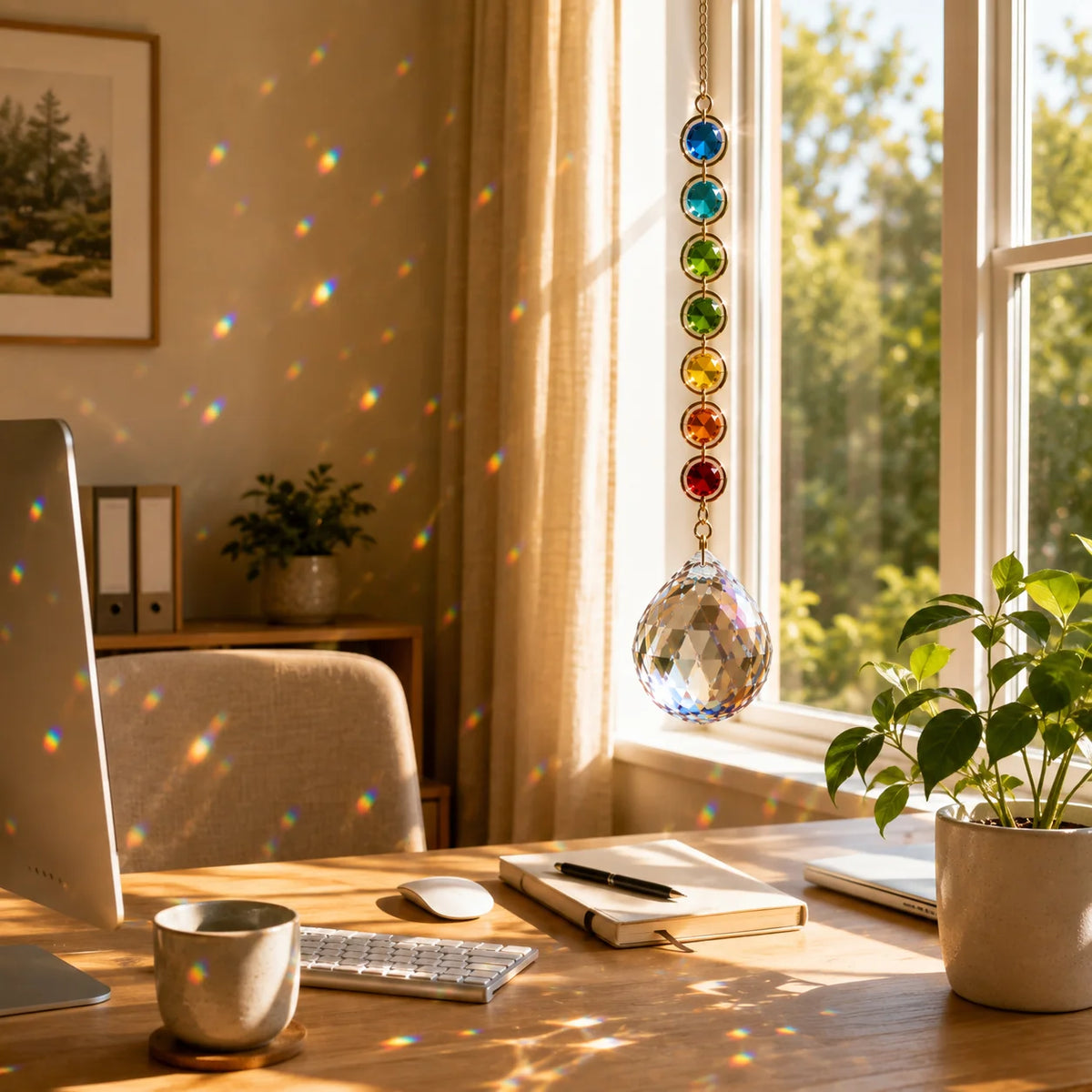 Crystal suncatcher near a sunny window