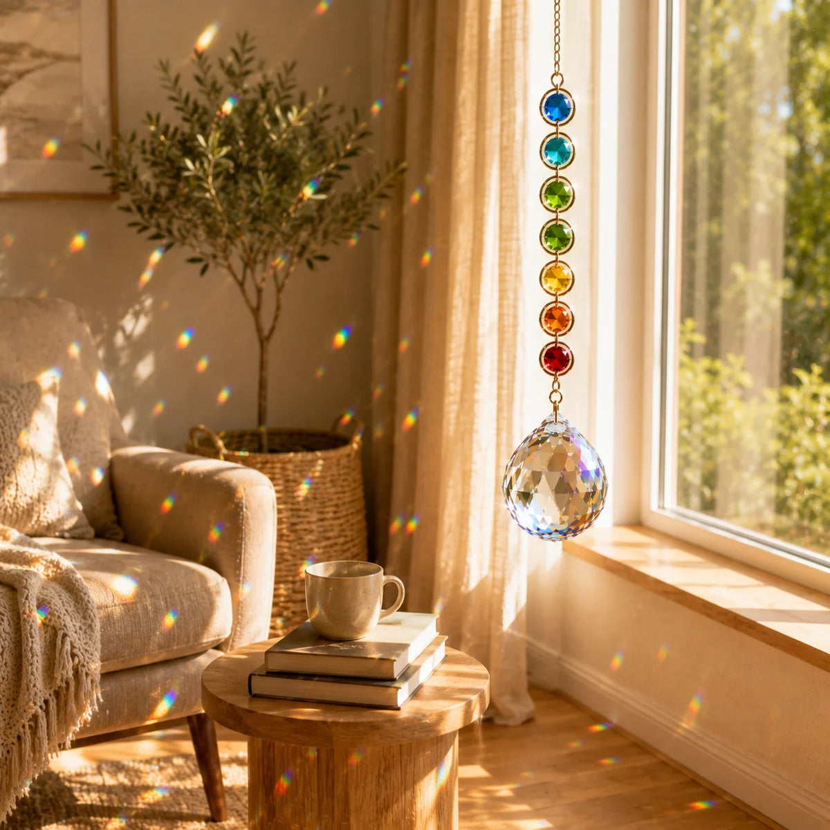 Crystal suncatcher near a sunny window