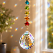 MakeEyes™ Crystal Rainbow Suncatcher – Hanging Prism Window Decor with Crystal Beads
