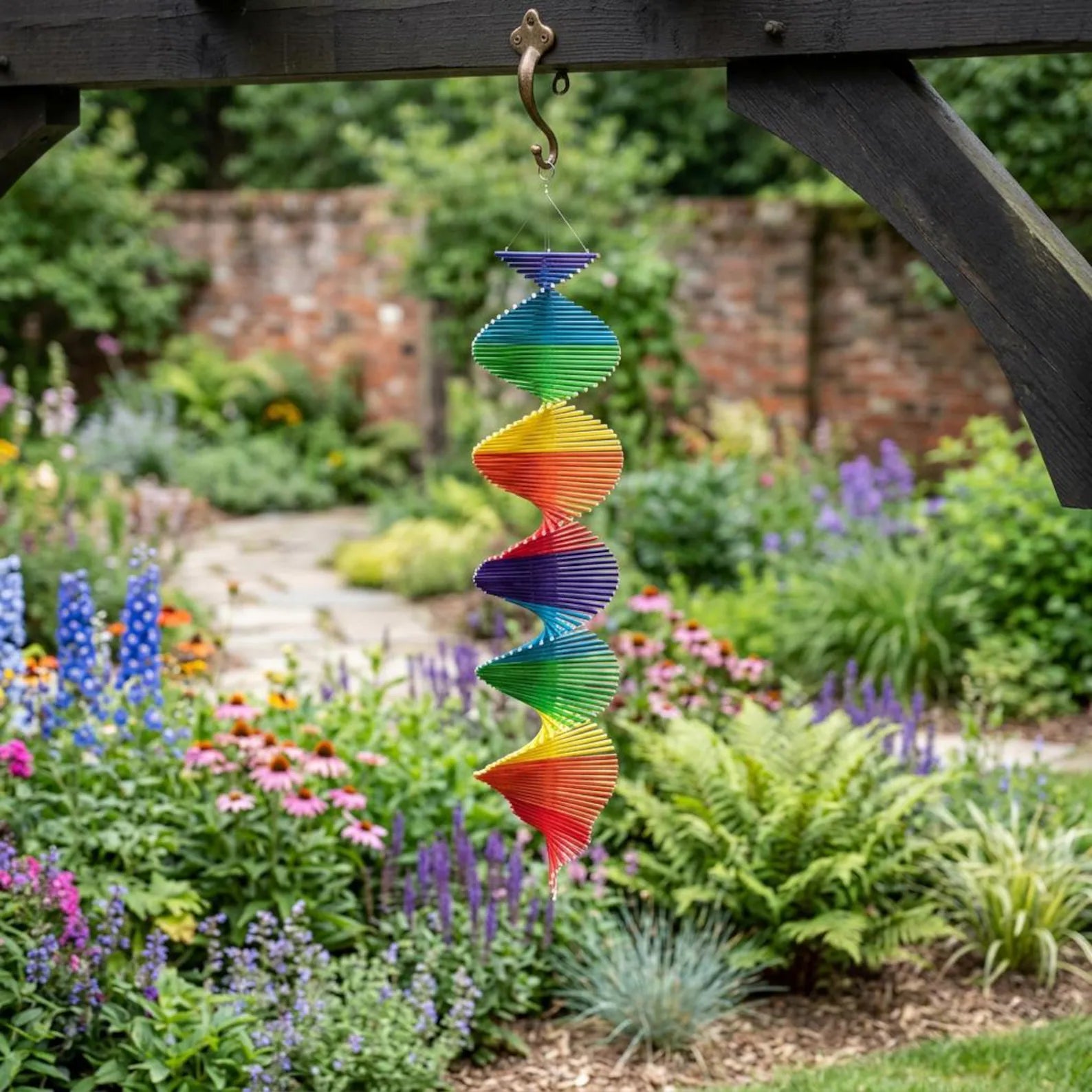 MakeEyes Rainbow Spiral Wind Spinner – Colorful Wooden Hanging Decor for Porch, Window & Garden
