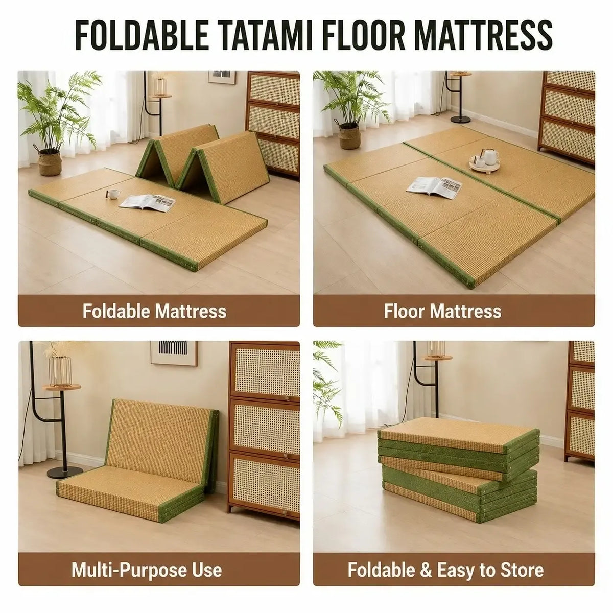 Japanese-Style Folding Tatami Mat – Coconut Fiber Floor Mattress