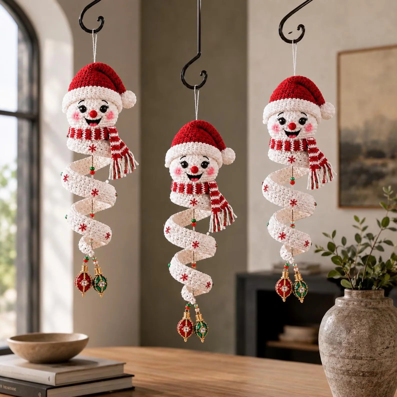 Crochet Snowman Spiral Ornament PDF Pattern – DIY Christmas Hanging Decoration Tutorial
