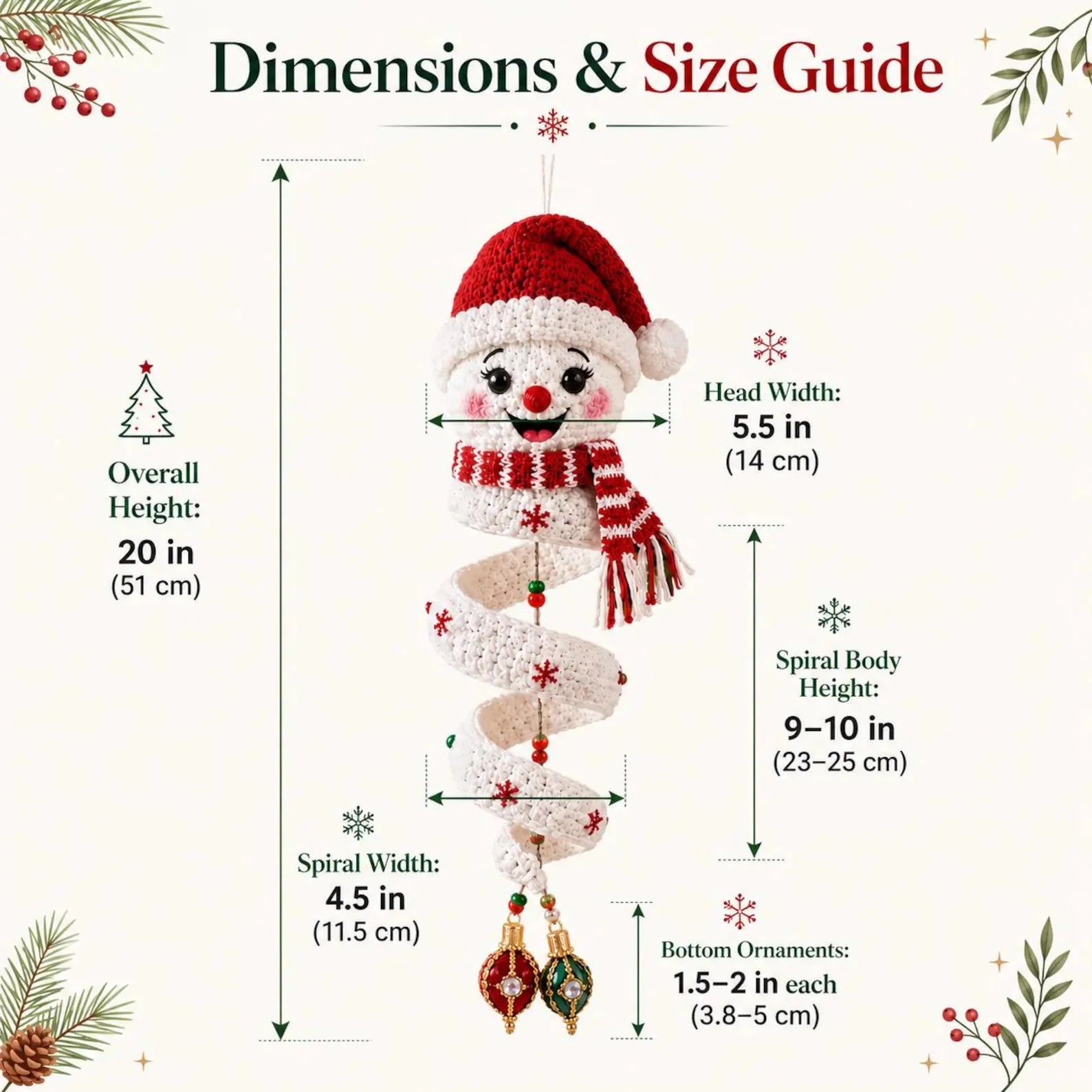 Crochet Snowman Spiral Ornament PDF Pattern – DIY Christmas Hanging Decoration Tutorial