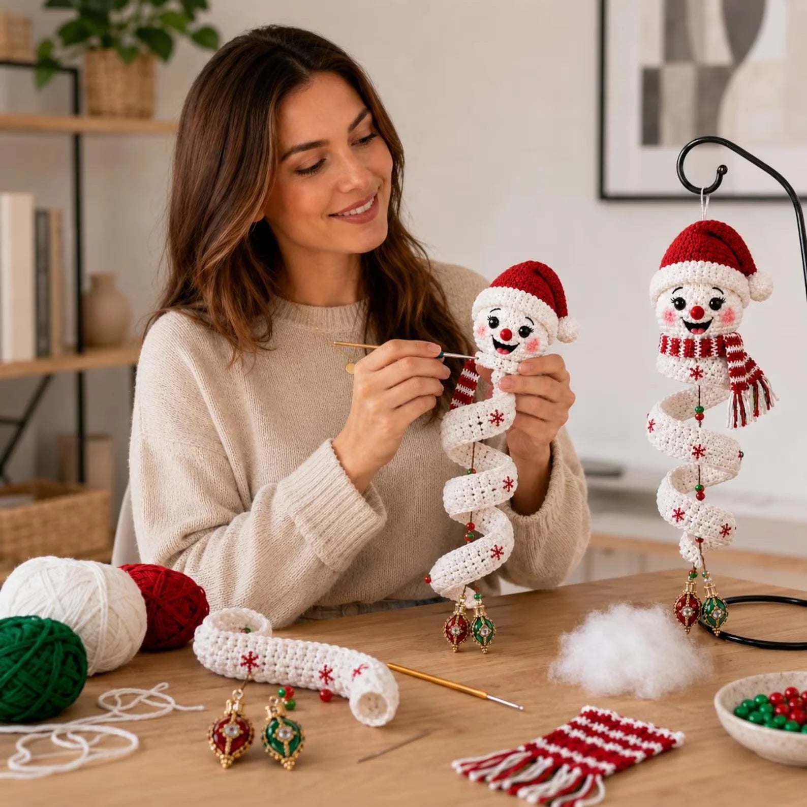 Crochet Snowman Spiral Ornament PDF Pattern – DIY Christmas Hanging Decoration Tutorial