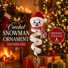 Crochet Snowman Spiral Ornament PDF Pattern – DIY Christmas Hanging Decoration Tutorial